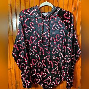 Plush Candy Cane Christmas Hoodie